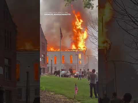 Church steeple catches fire, collapses after being struck by lightning #Shorts